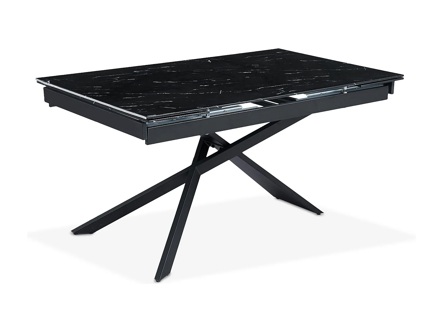 Table à manger extensible Ismael en Verre effet marbre noir et pieds Métal Noir
