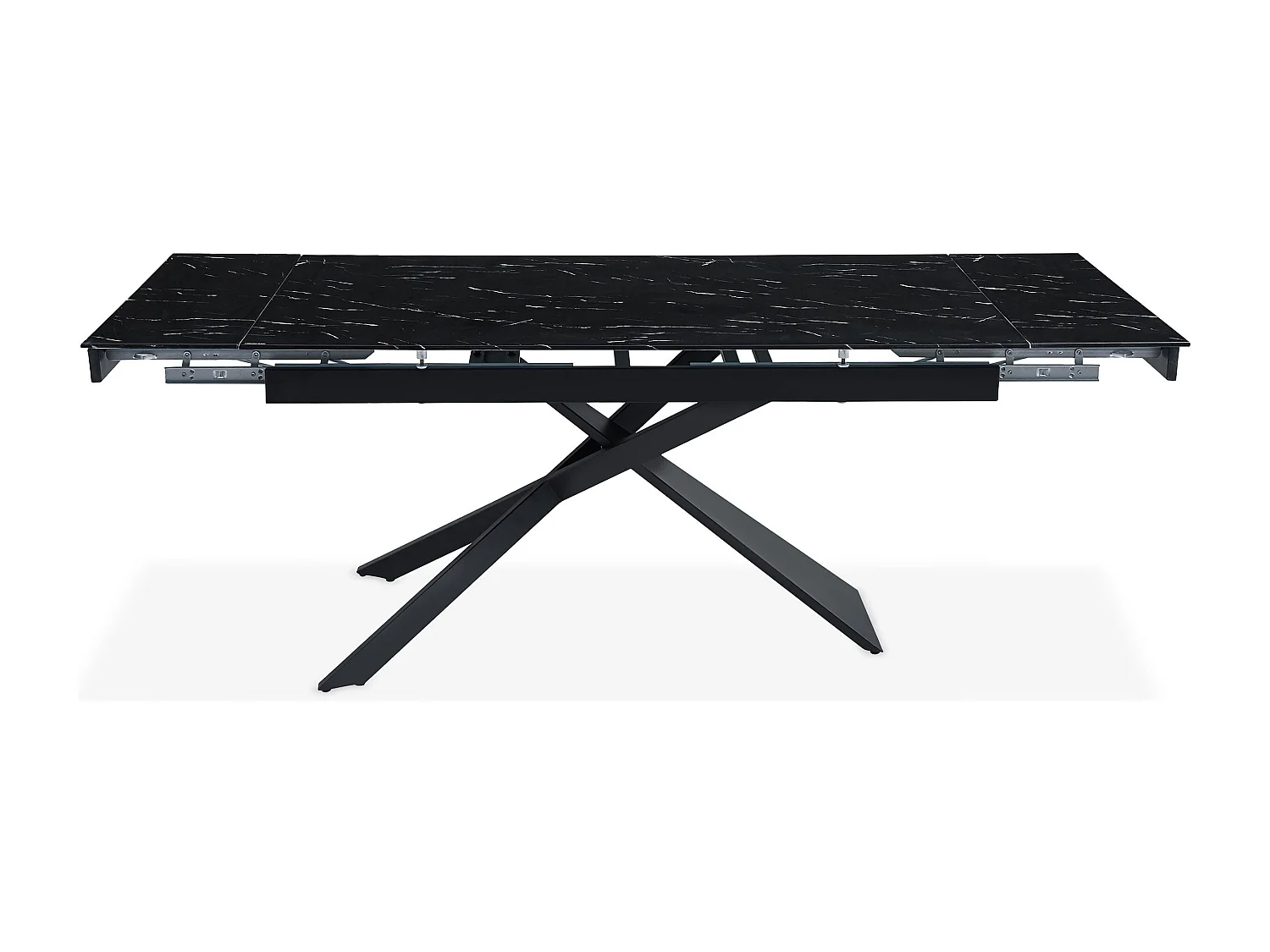 Table à manger extensible Ismael en Verre effet marbre noir et pieds Métal Noir