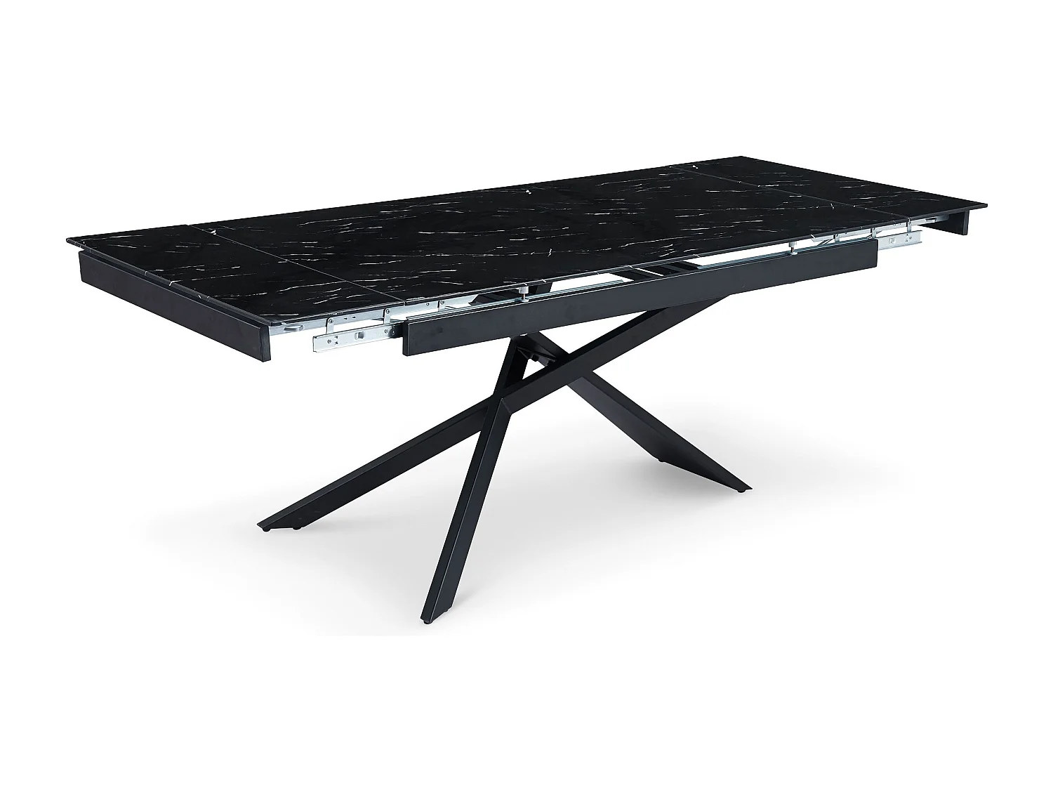 Table à manger extensible Ismael en Verre effet marbre noir et pieds Métal Noir