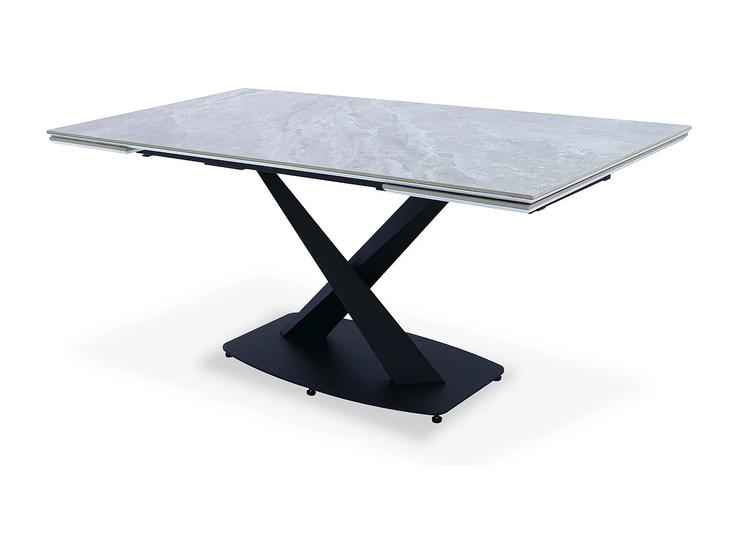 Table extensible moderne Valorane Céramique effet marbre gris pieds Noir