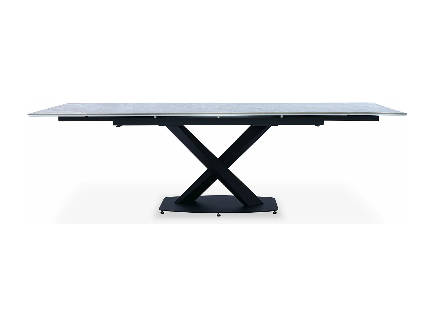 Table extensible moderne Valorane Céramique effet marbre gris pieds Noir