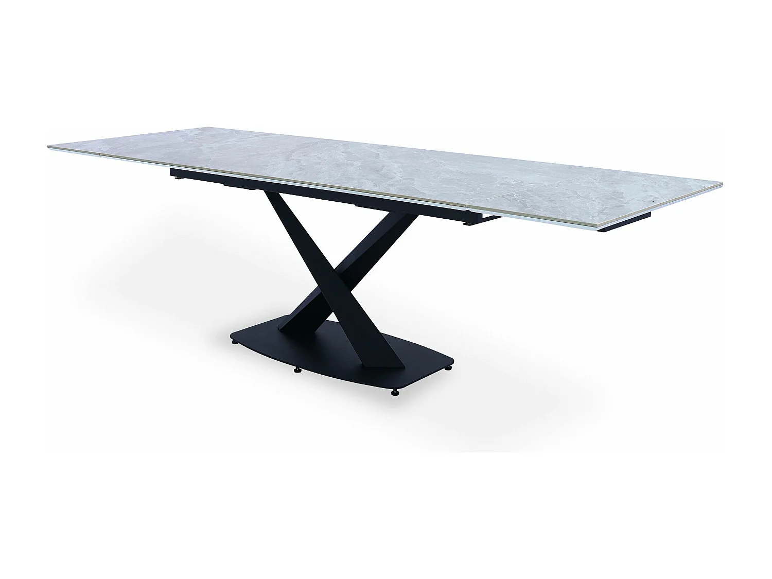Table extensible moderne Valorane Céramique effet marbre gris pieds Noir