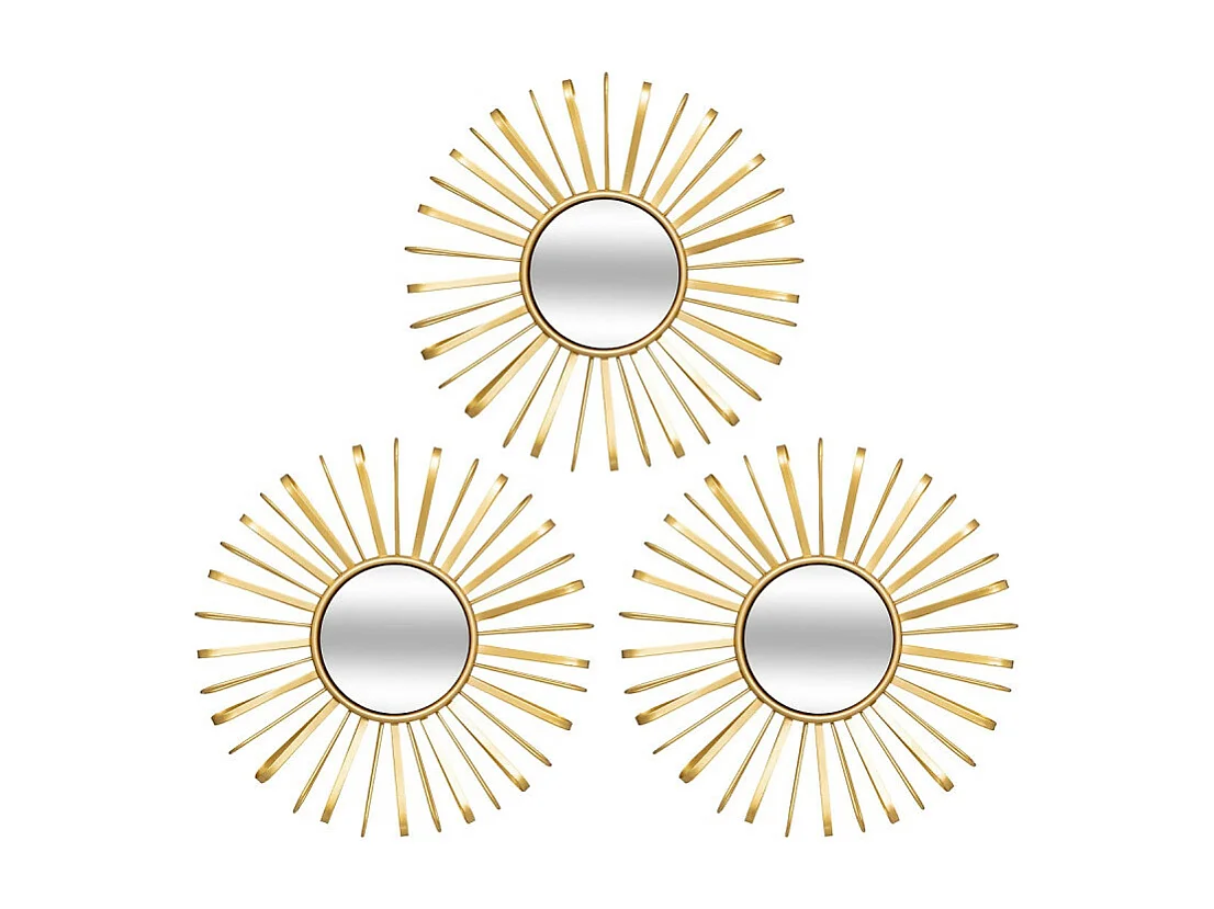 Lot de 3 Miroirs Muraux Soleils "Warren" 24cm Doré