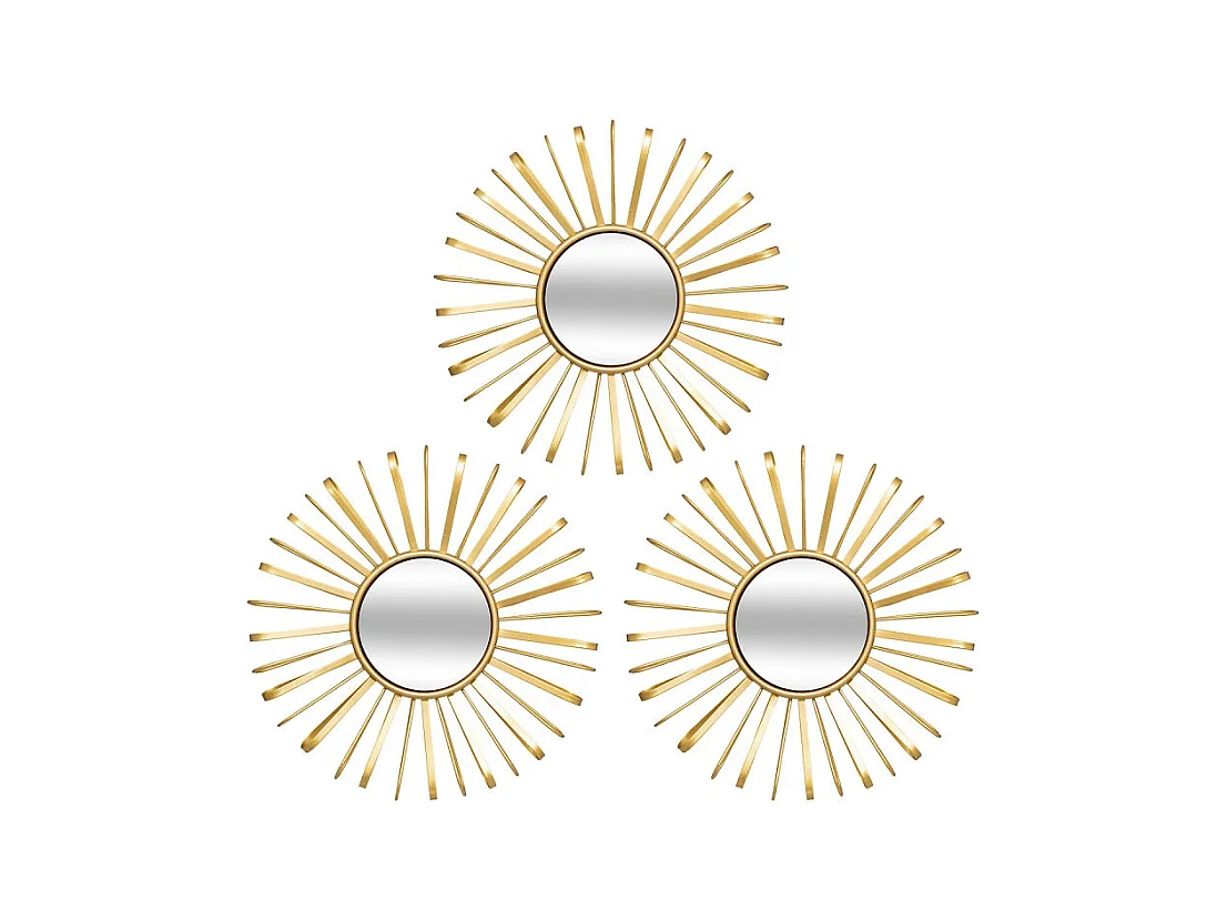 Lot de 3 Miroirs Muraux Soleils "Warren" 24cm Doré
