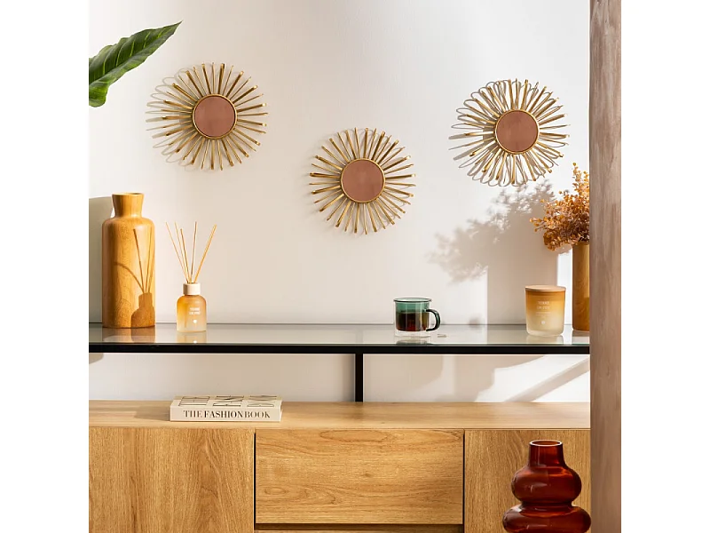 Lot de 3 Miroirs Muraux Soleils "Warren" 24cm Doré