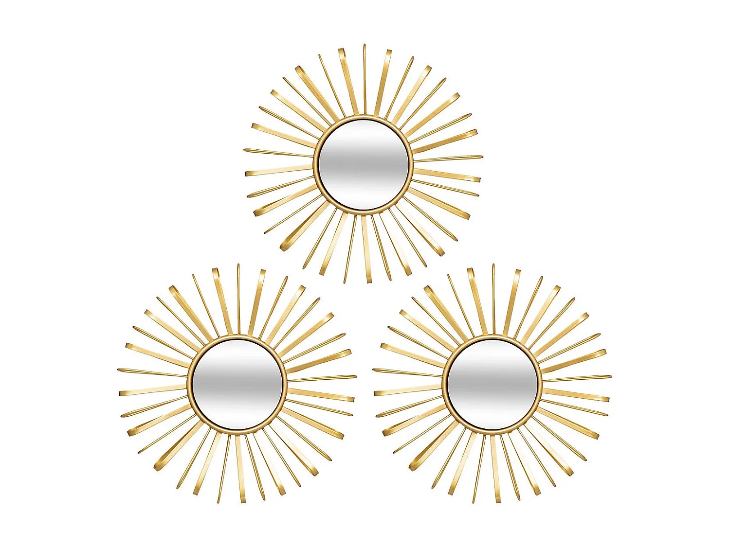 Lot de 3 Miroirs Muraux Soleils "Warren" 24cm Doré