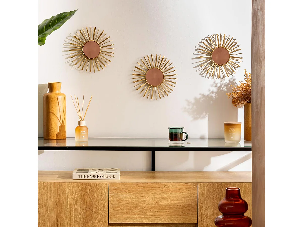 Lot de 3 Miroirs Muraux Soleils "Warren" 24cm Doré