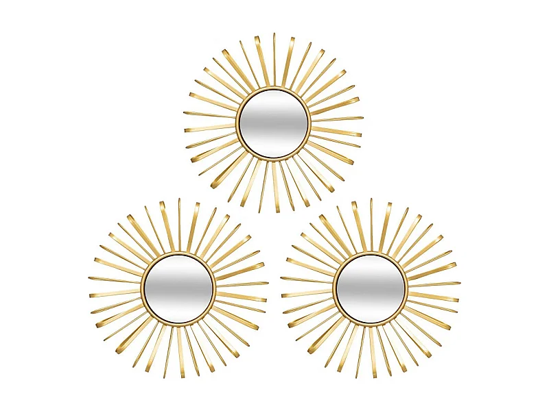 Lot de 3 Miroirs Muraux Soleils "Warren" 24cm Doré