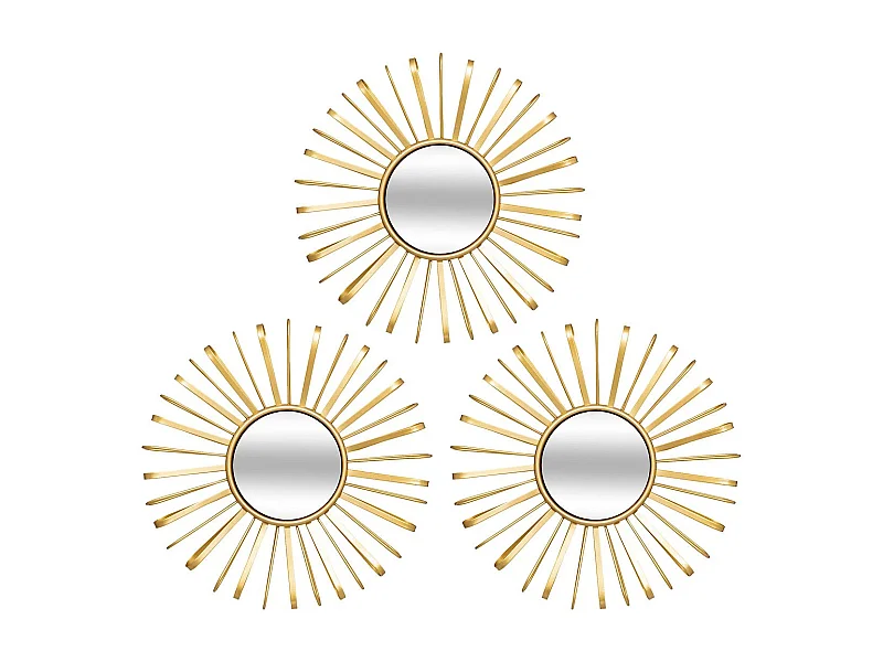 Lot de 3 Miroirs Muraux Soleils "Warren" 24cm Doré