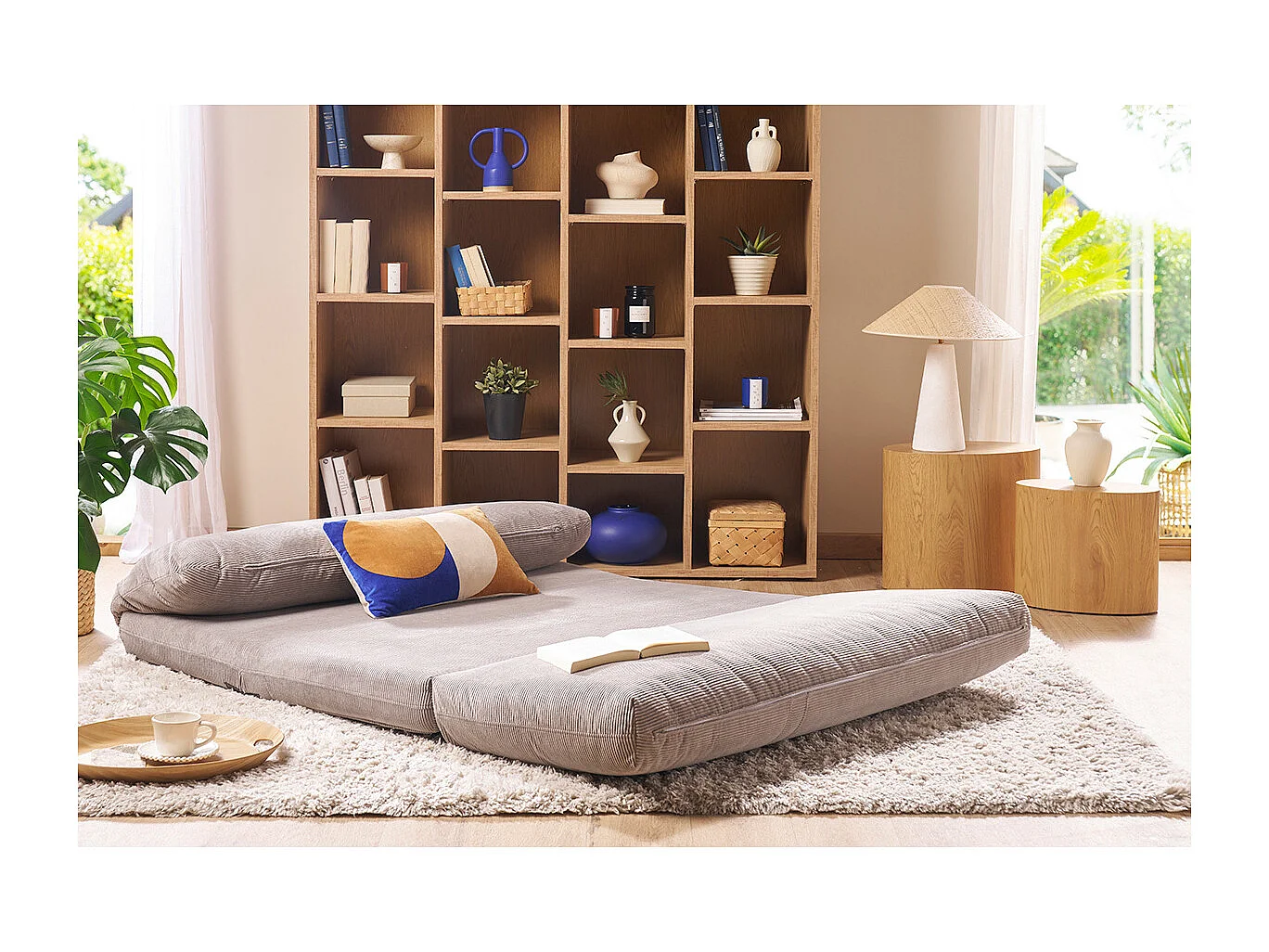 Schlafsessel aus Cord in Hellgrau 2-Sitzer SPENCER