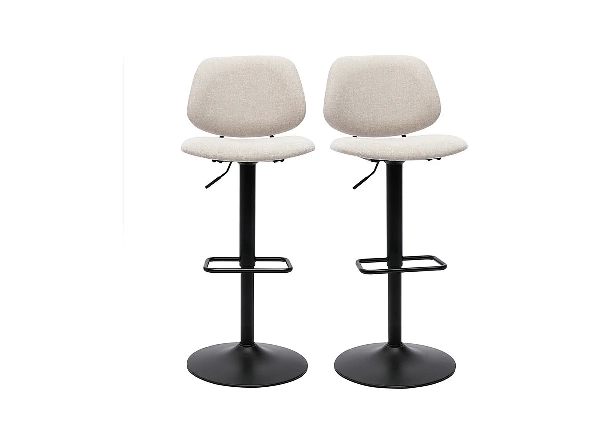 Tabourets de bar relevables design en tissu effet velours beige et métal noir BARNET (lot de 2)