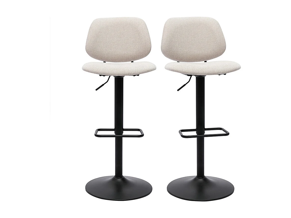 Tabourets de bar relevables design en tissu effet velours beige et métal noir BARNET (lot de 2)
