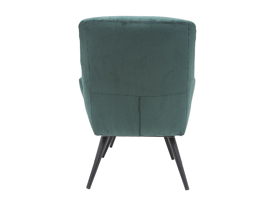 Fauteuil et repose-pieds design en tissu velours côtelé vert et métal noir ZOE
