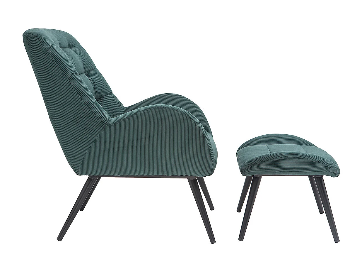 Poltrona e poggiapiedi design in velluto verde ZOE