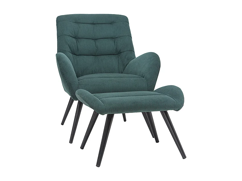 Design-Sessel und Fußstütze aus grünem Stoff ZOE