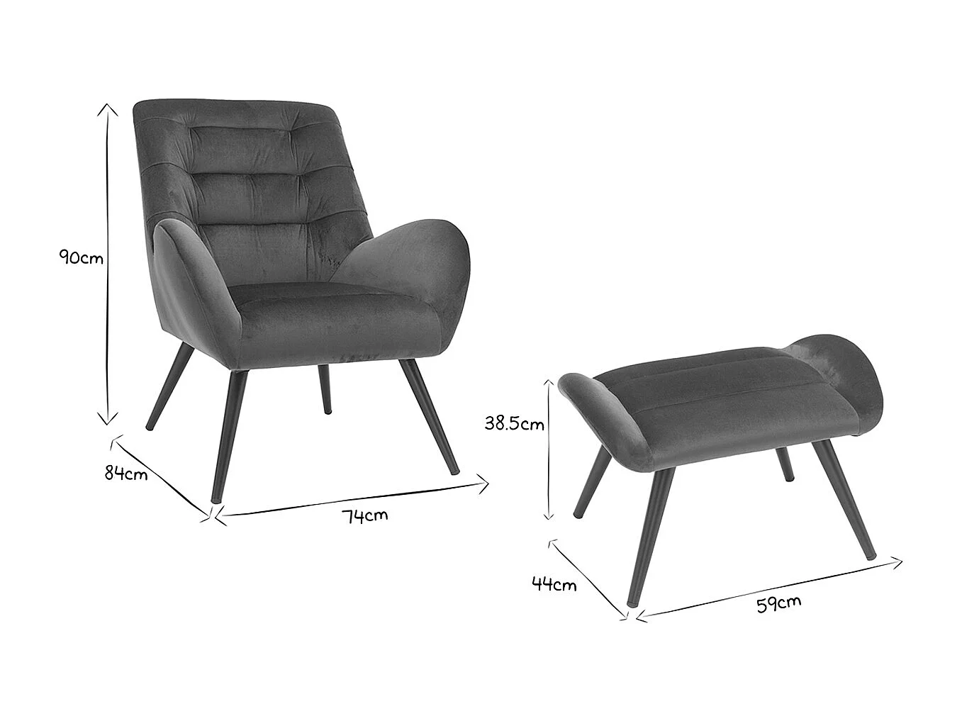 Design-Sessel und Fußstütze aus petrolfarbenem Stoff ZOE