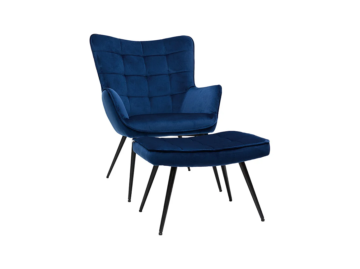 Sillón con reposapiés terciopelo azul MOOD