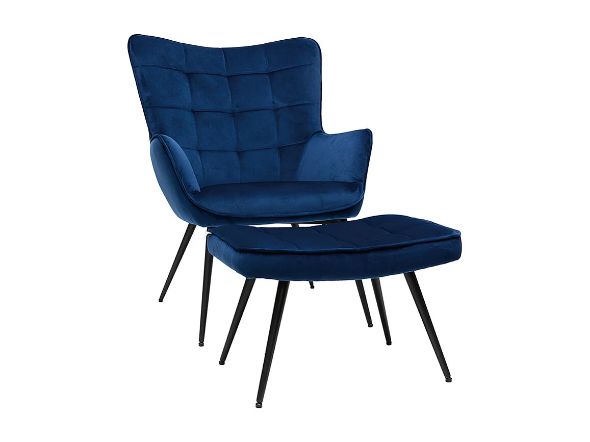 Sillón con reposapiés terciopelo azul MOOD