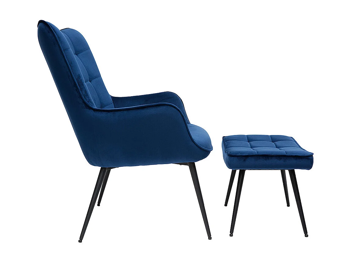 Sillón con reposapiés terciopelo azul MOOD