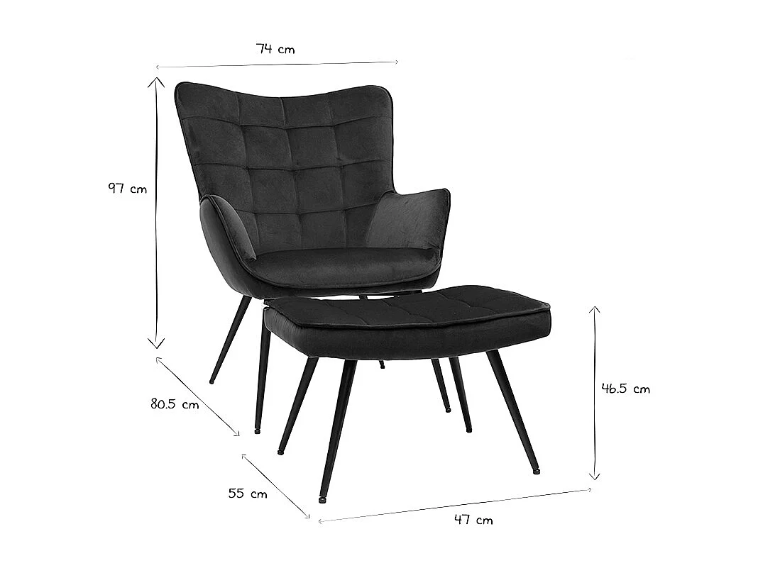 Sillón con reposapiés terciopelo azul MOOD