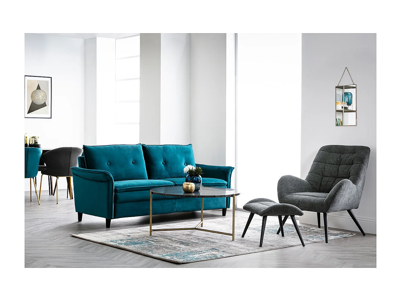 Sillón y reposapiés moderno en tejido gris ZOE