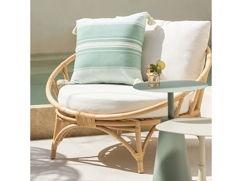 Fauteuil Rond Rotin & Coussin "Howard" 98cm Naturel