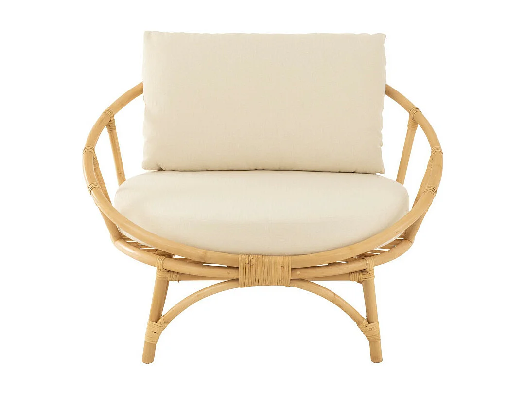 Fauteuil Rond Rotin & Coussin "Howard" 98cm Naturel