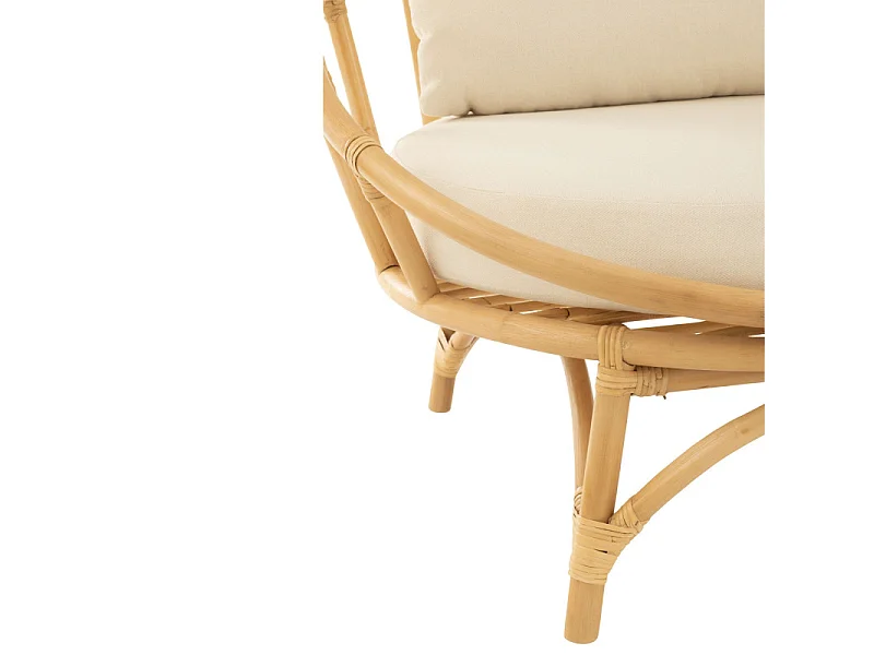 Fauteuil Rond Rotin & Coussin "Howard" 98cm Naturel
