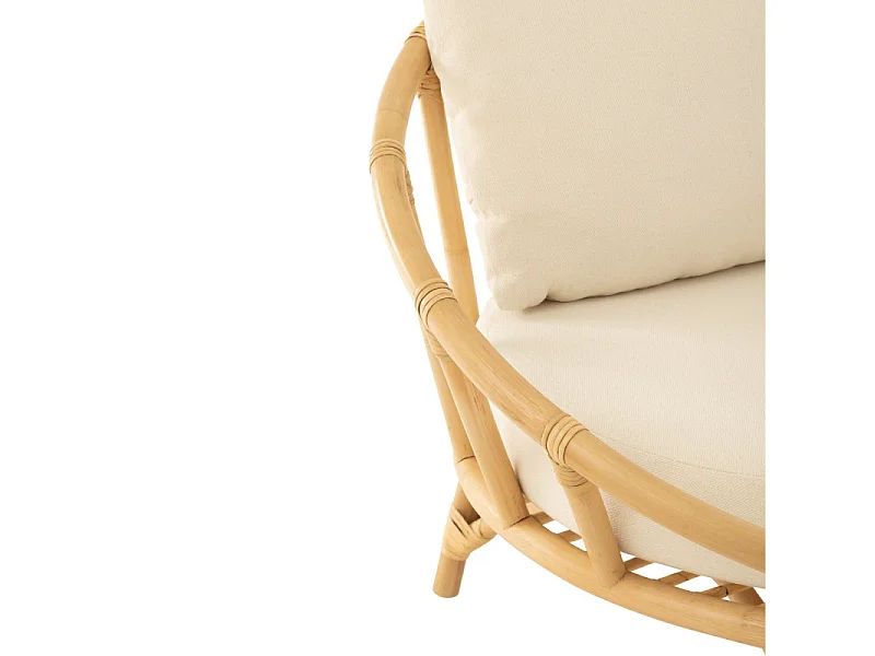 Fauteuil Rond Rotin & Coussin "Howard" 98cm Naturel