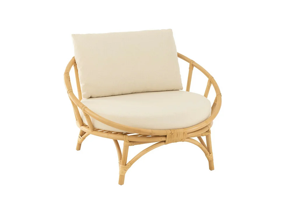Fauteuil Rond Rotin & Coussin "Howard" 98cm Naturel