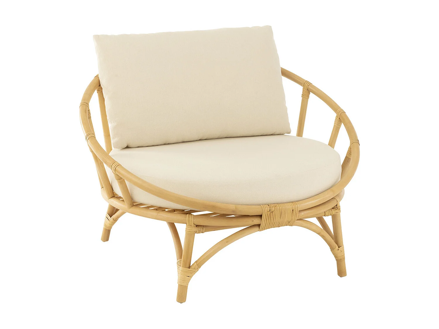 Fauteuil Rond Rotin & Coussin "Howard" 98cm Naturel