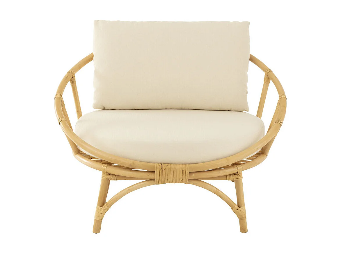 Fauteuil Rond Rotin & Coussin "Howard" 98cm Naturel