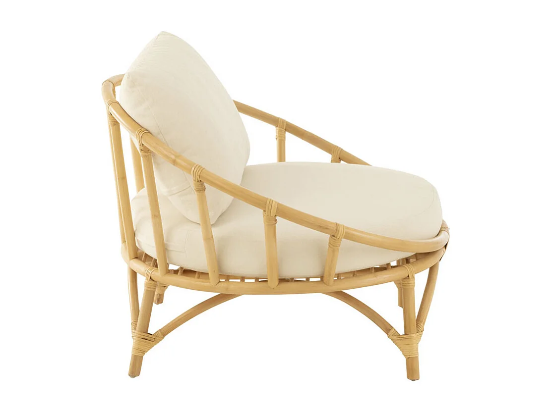 Fauteuil Rond Rotin & Coussin "Howard" 98cm Naturel