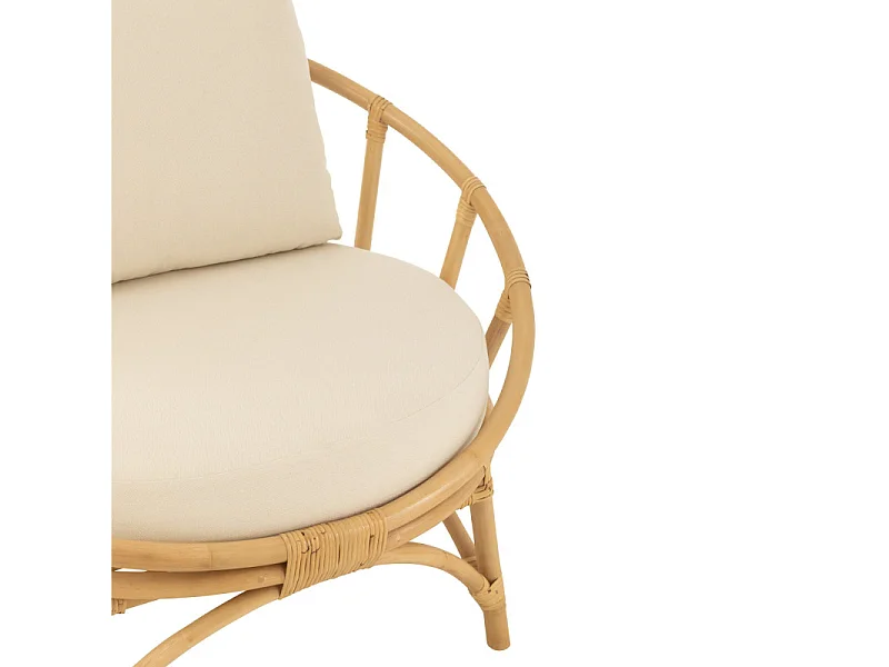 Fauteuil Rond Rotin & Coussin "Howard" 98cm Naturel