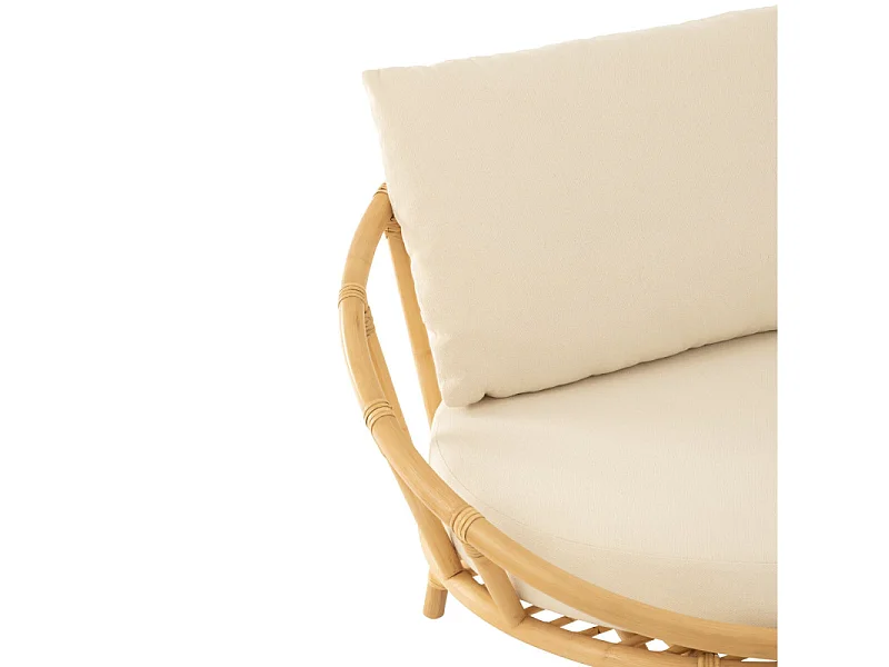 Fauteuil Rond Rotin & Coussin "Howard" 98cm Naturel
