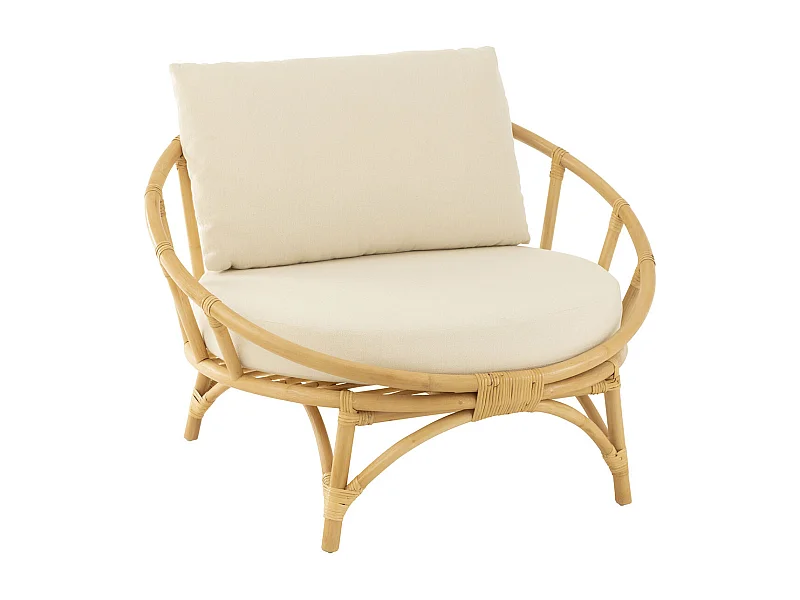 Fauteuil Rond Rotin & Coussin "Howard" 98cm Naturel