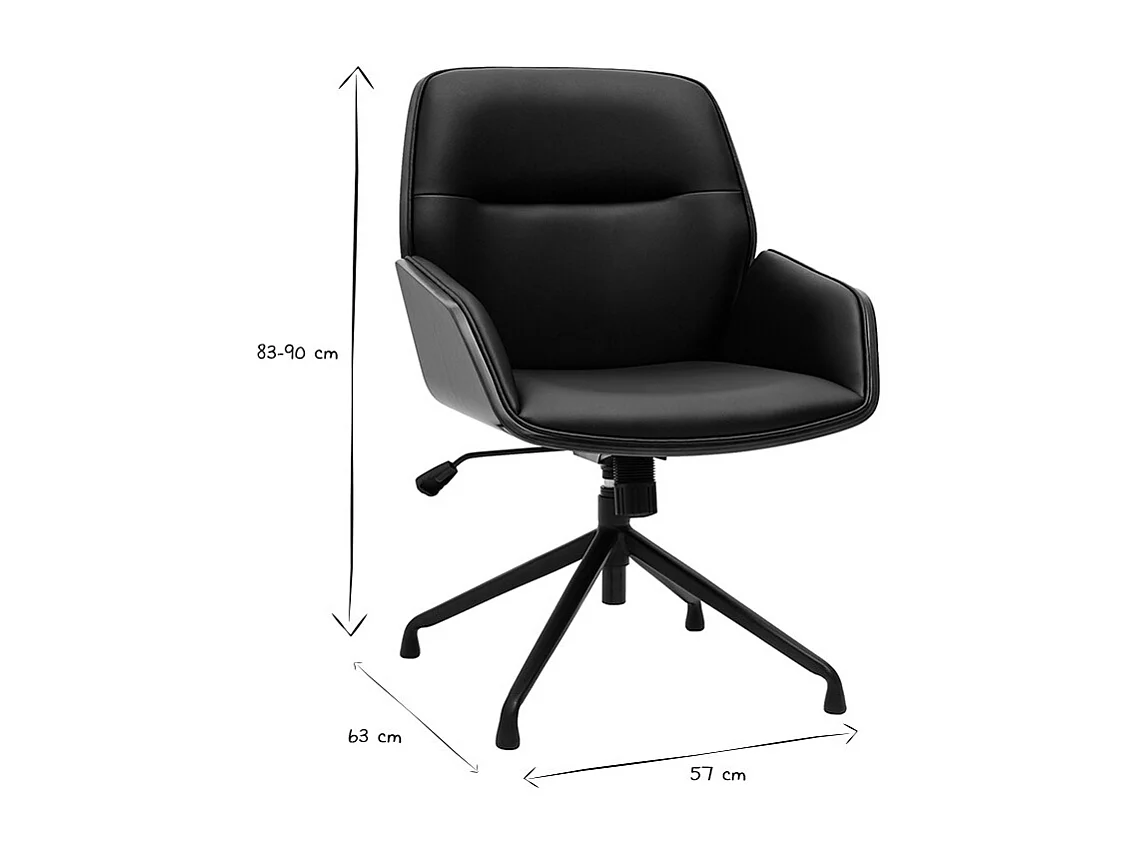 Chaise de bureau design pivotante 360° noir, bois foncé et métal noir MARLOW