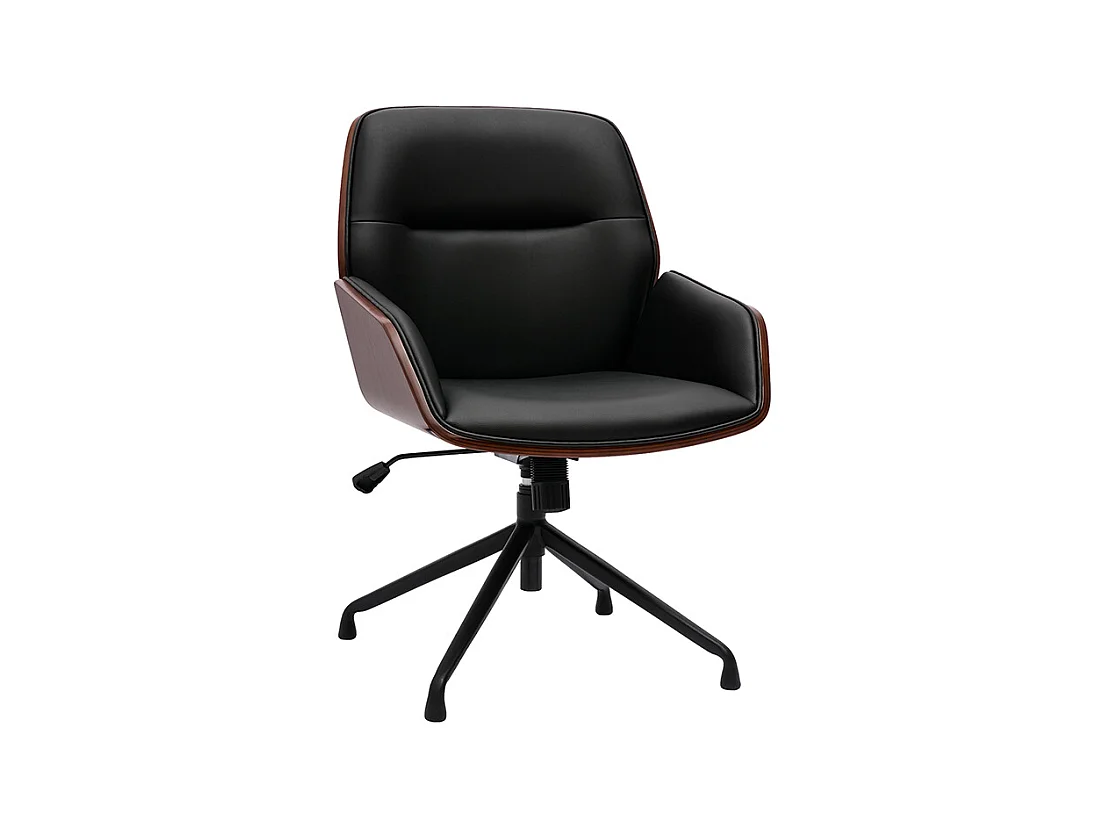 Chaise de bureau design pivotante 360° noir, bois foncé et métal noir MARLOW