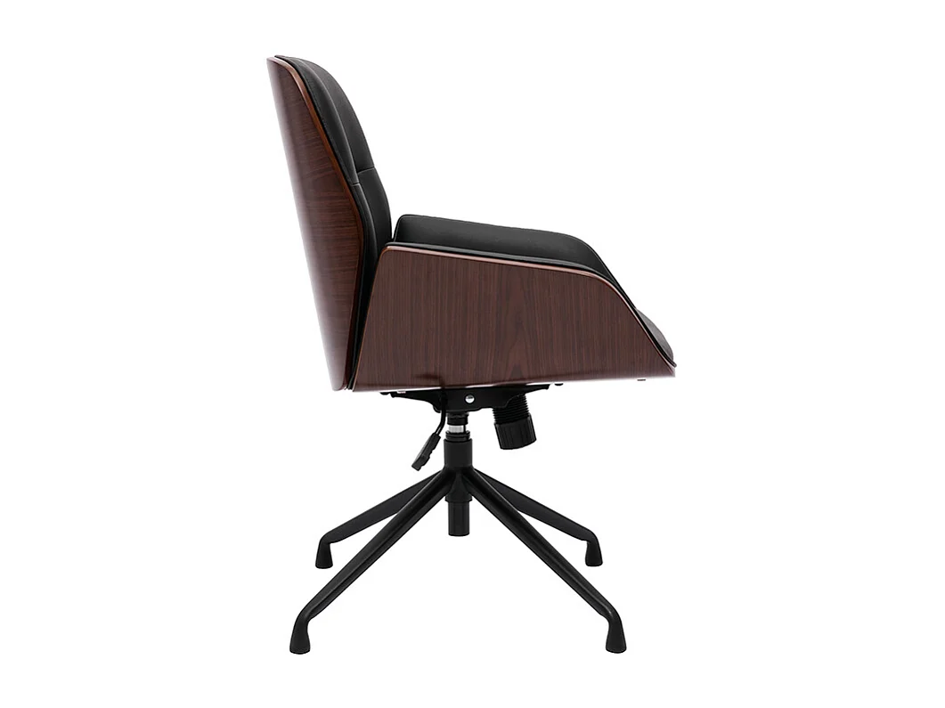 Sedia da ufficio girevole 360° nera design, legno scuro e metallo nero MARLOW