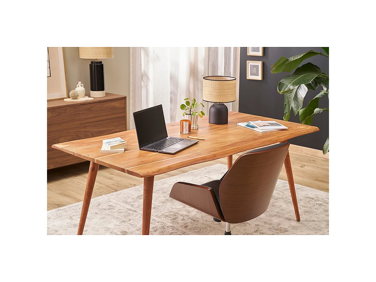 Silla de oficina giratoria de diseño 360° negro, madera oscura y metal negro MARLOW