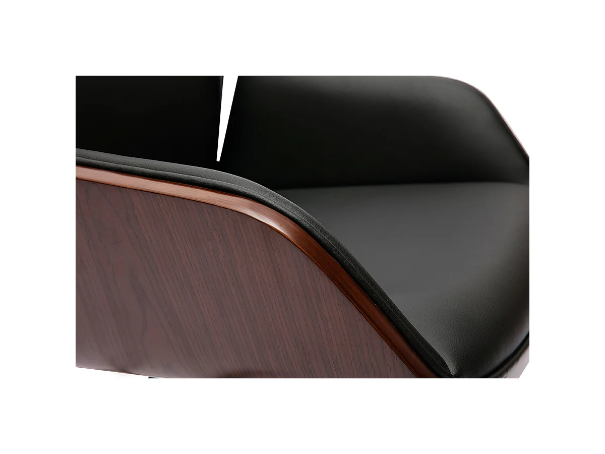 Silla de oficina giratoria de diseño 360° negro, madera oscura y metal negro MARLOW