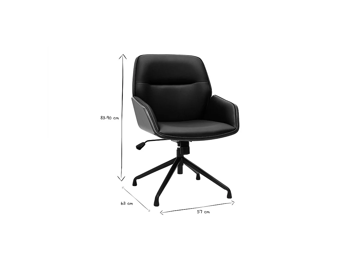 Silla de oficina giratoria de diseño 360° negro, madera oscura y metal negro MARLOW