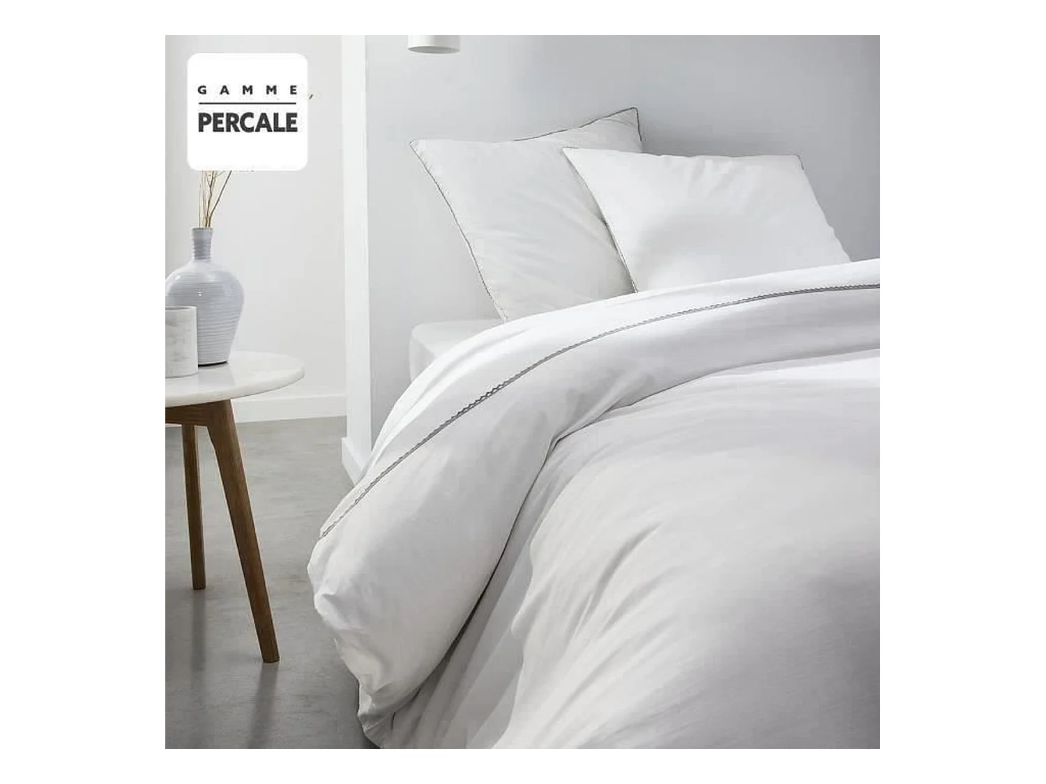 Beddengoedset - 220 x 240 cm - 100% Percale Kant afwerking - Krijt