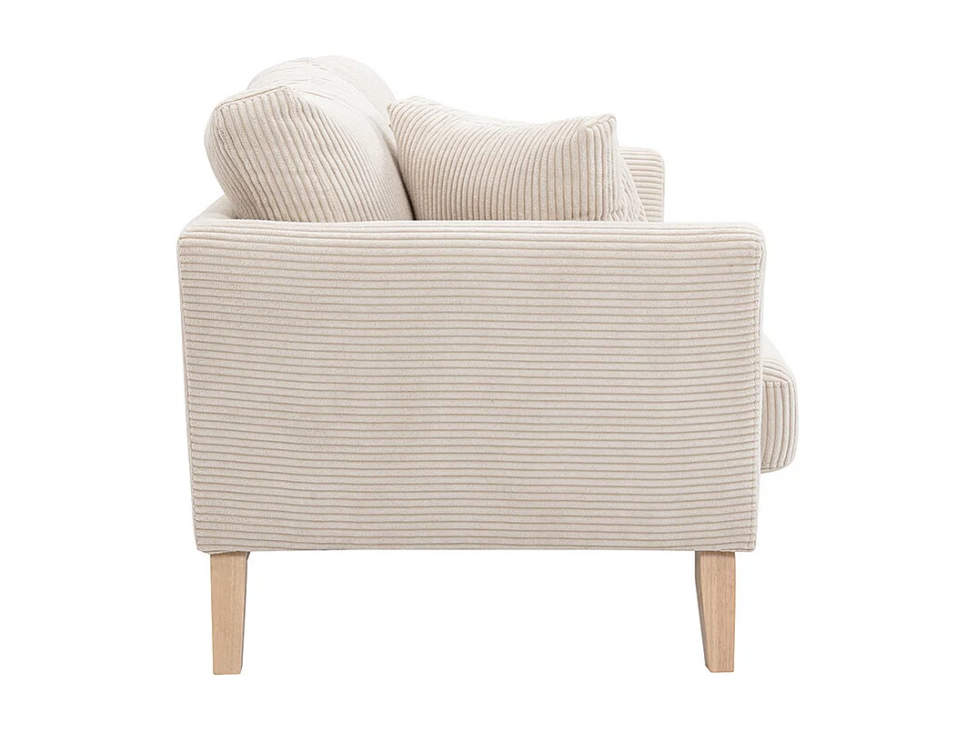 Canapé scandinave déhoussable 2 places en tissu velours côtelé beige et bois clair OSLO