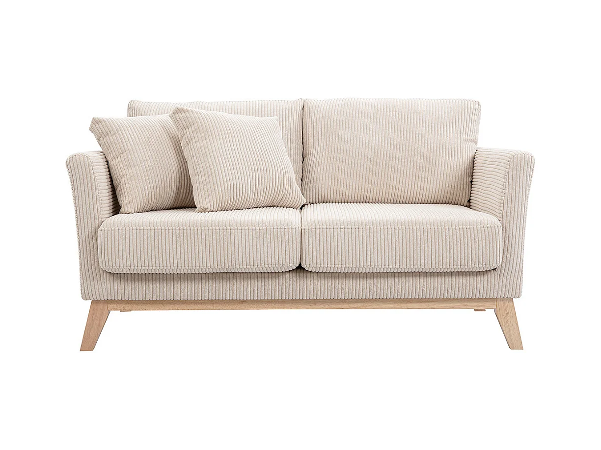 Zweisitzer skandinavisches Sofa mit abnehmbarem Bezug aus samtigem Rippstoff und hellem Holz OSLO