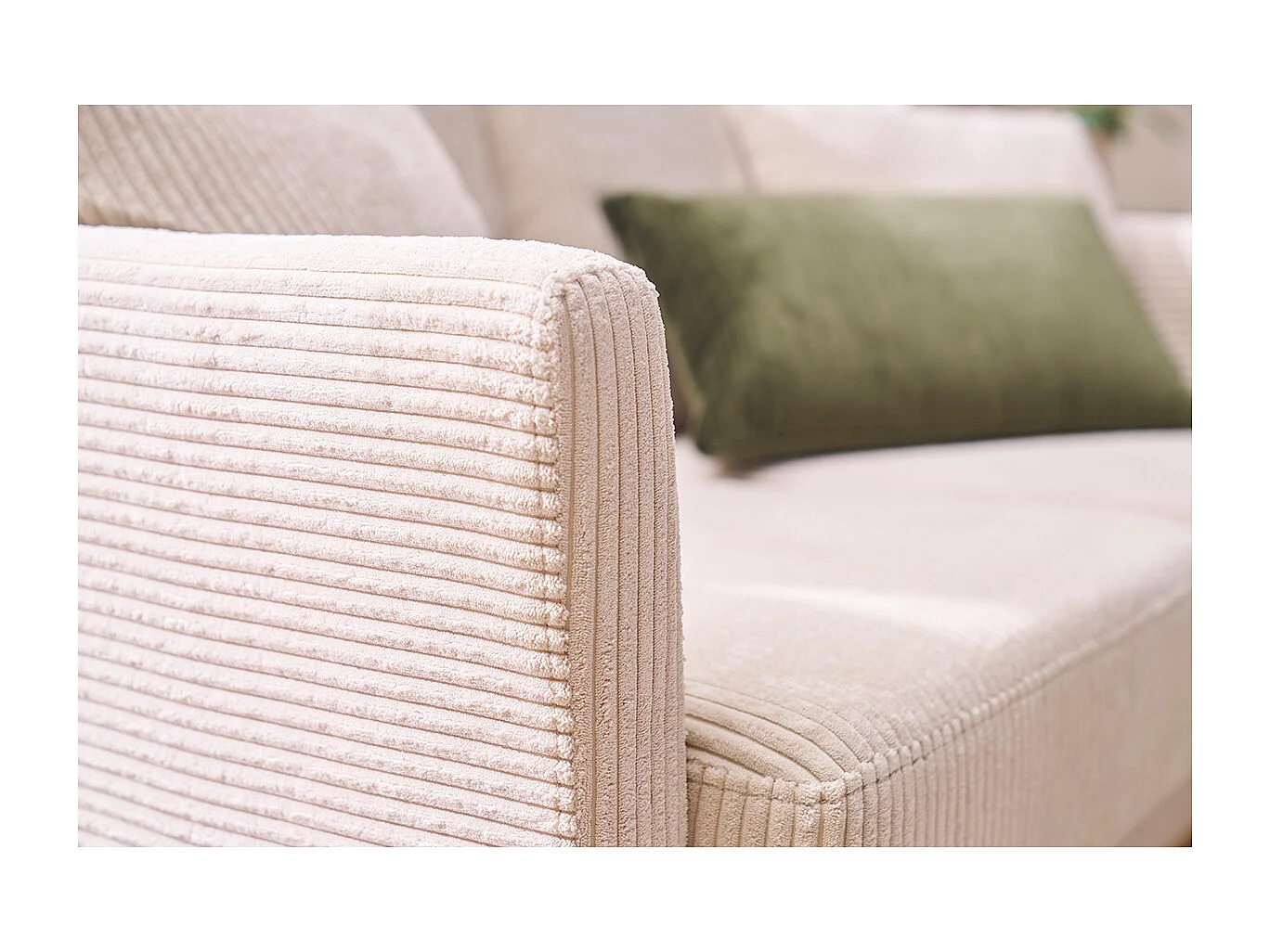 Divano scandinavo sfoderabile 2 posti in velluto a coste beige e legno chiaro OSLO