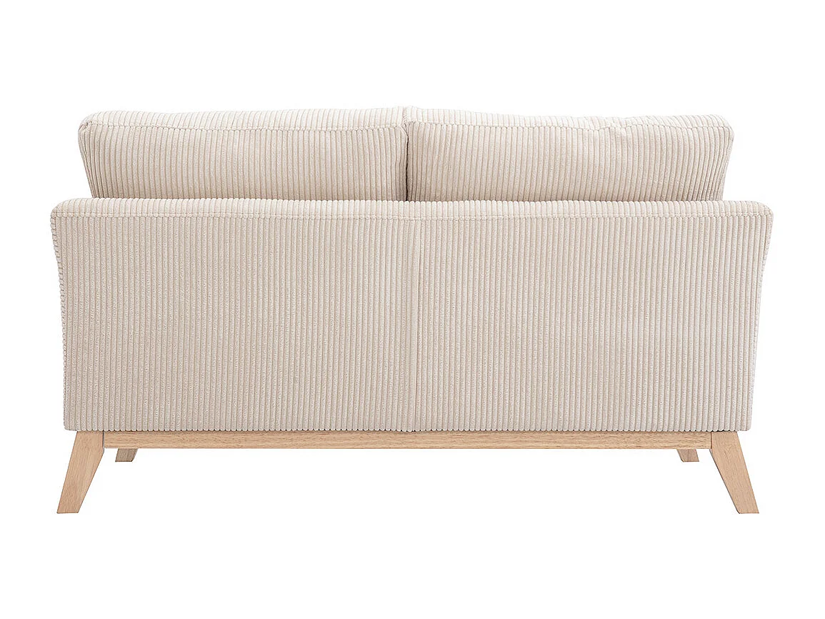 Divano scandinavo sfoderabile 2 posti in velluto a coste beige e legno chiaro OSLO
