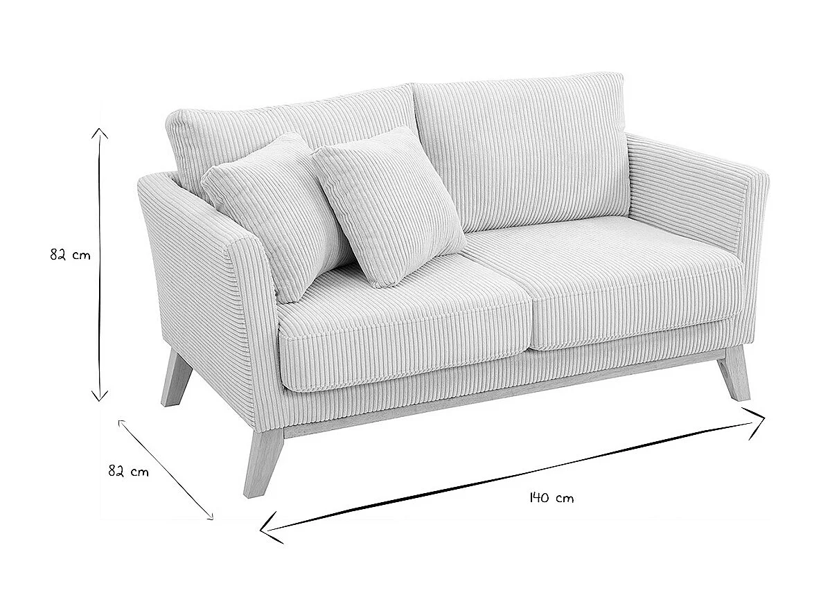 Divano scandinavo sfoderabile 2 posti in velluto a coste beige e legno chiaro OSLO