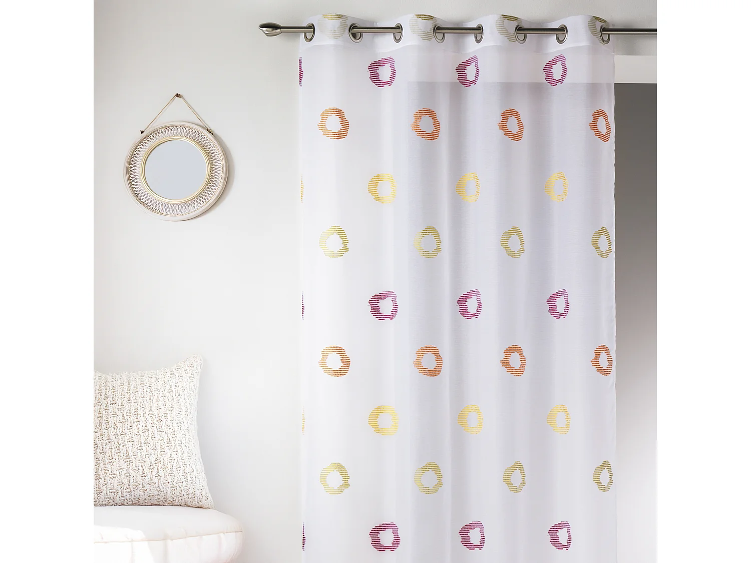 Visillo en Estameña Ligera Estampado Círculo