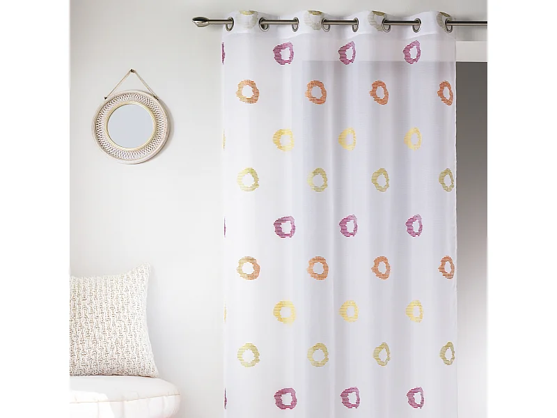 Visillo en Estameña Ligera Estampado Círculo